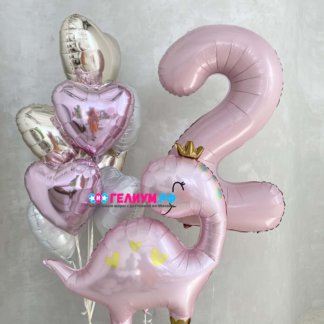 Шары девочке на день рождения Динозавр с короной