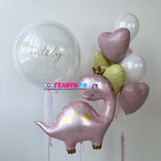 Воздушные шары динозавр розовые-белые