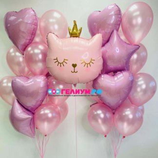 Набор шаров розовых с кошкой