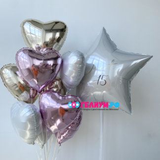 Набор шаров розовых и белых с большой звездой