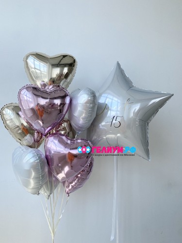 Набор шаров розовых и белых с большой звездой
