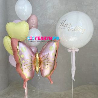 Набор гелиевых шаров с бабочкой и сердечками