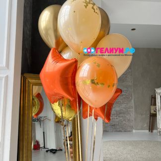 Фонтан шаров оранжевый,золотой и бежевый
