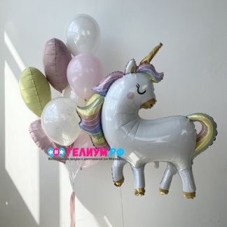 Букет шариков Розовый единорог с сердцами