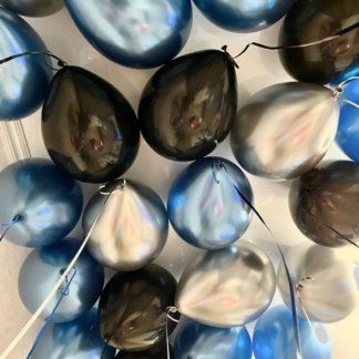 Шары под потолок хром синий,серебро,чёрные 25 шт