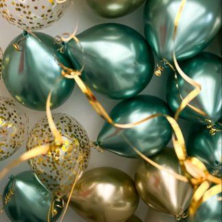 Шары под потолок золотые, бирюзовые с золотыми конфетти 15 шт
