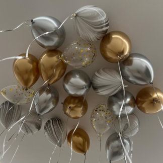 Шары под потолок золотые,серебро, агаты и с конфетти 21 шт