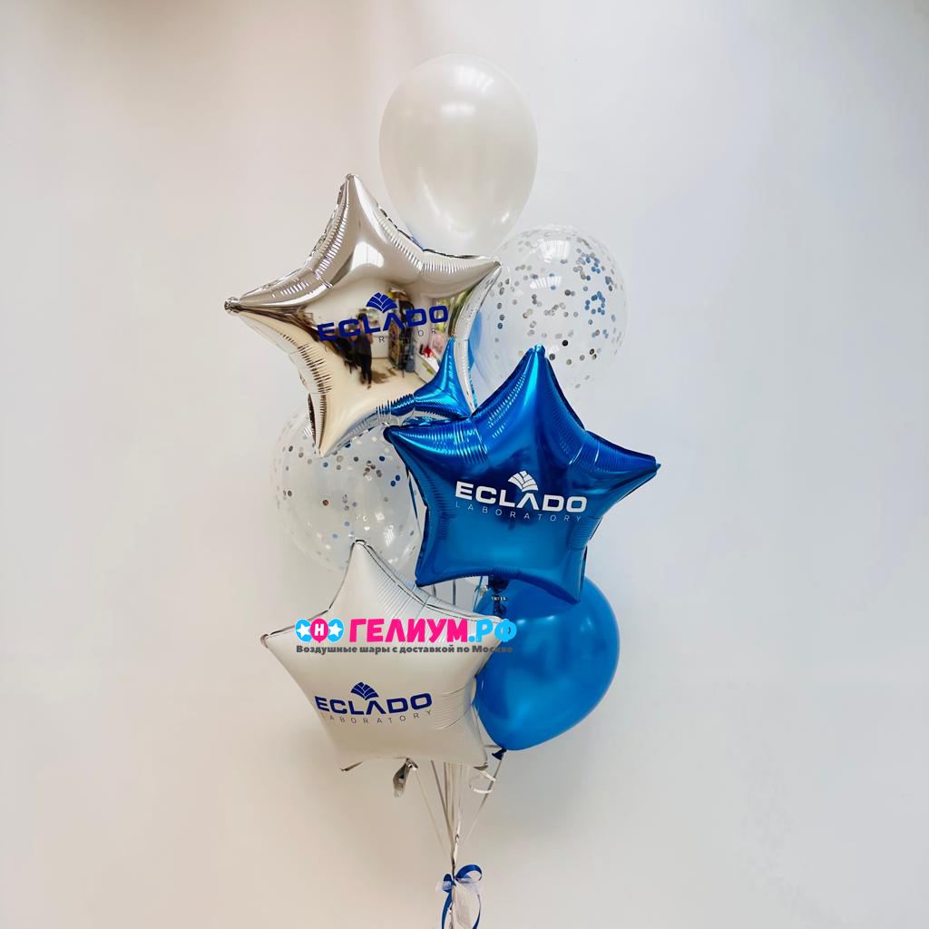 Фонтан шаров синих,белых,серебро