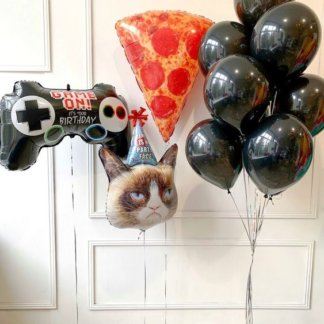 Набор шаров черных, кот, пицца