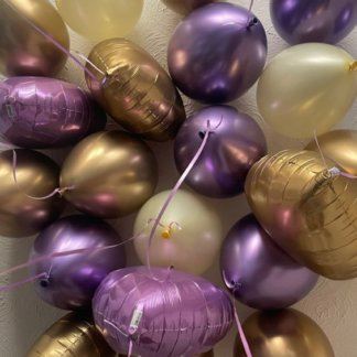 Шары под потолок сиреневые и золотые