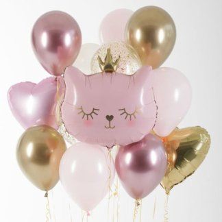 Букет шаров розовая кошечка с золотой короной