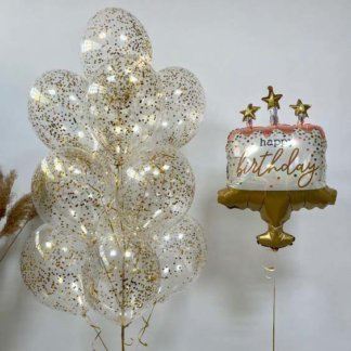 Набор воздушных шаров с конфетти и тортом