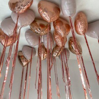 Шары сердца под потолок розовое золото