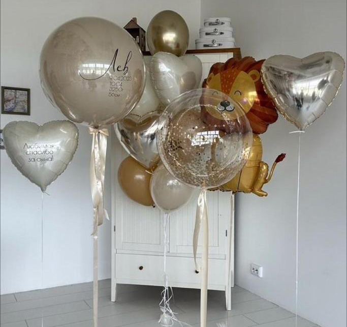 Набор шаров на выписку из роддома со львом