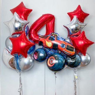 Шары с гелием красные и серебро Вспыш