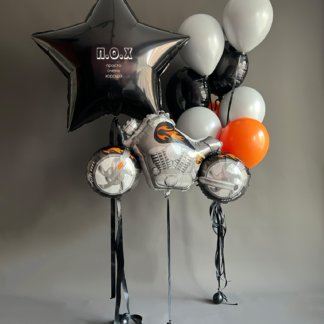 Набор шаров для  мужчины черные и серые с мотоциклом