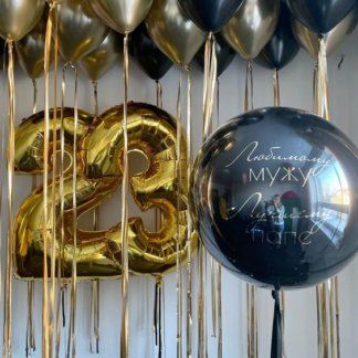 Воздушные шары черные и золотые с цифрами