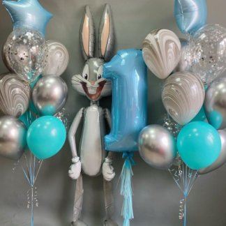 Набор серые и голубые шары на 1 год с зайцем