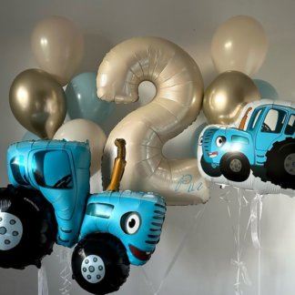 Набор шаров для мальчика на 2 года с синим трактором