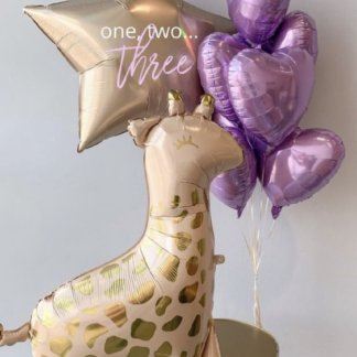 Набор шаров с жирафом сиреневых