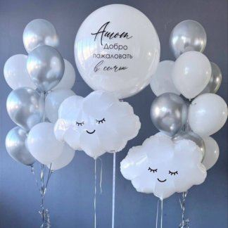 Воздушные шары на выписку серебро и белые