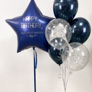 Набор шаров на день рождения синие и серебро