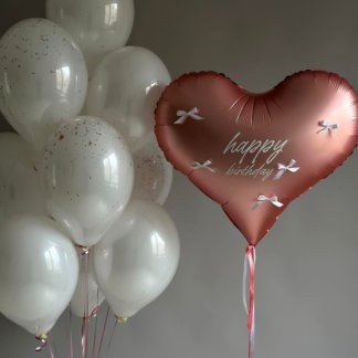 Воздушные шары белые с сердцем розовое золото