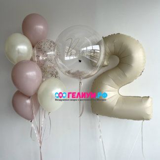 Шары воздушные розовые с шаром с перьями