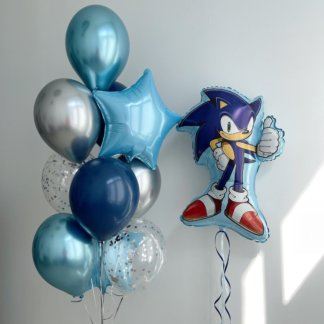 Фонтан шаров синих и голубых с соником