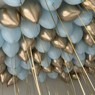 Шары под потолок 50 штук голубые и золотые