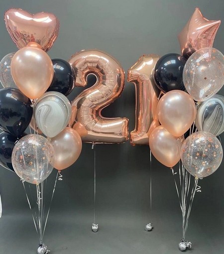 Воздушные шары розовое золото и чёрные