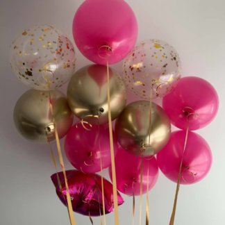 Шары под потолок фуксия и золотые