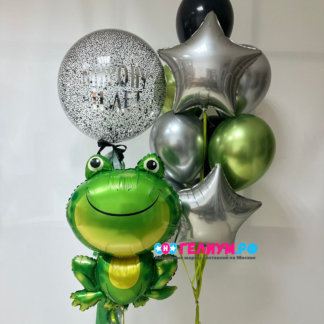 Набор шаров чёрный серебро с лягушкой