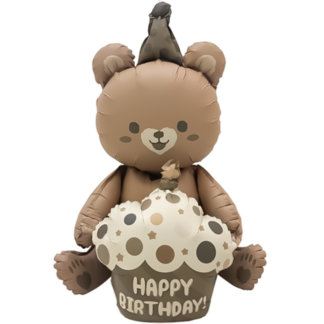 Фигура, Мишка с капкейком, Бежевый, Сатин