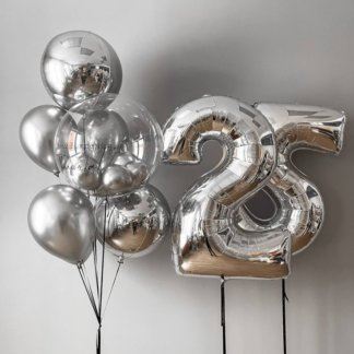 Шары серебро с гелием с шаром баблс