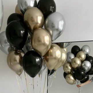 Облако шаров серебро золото чёрный 25 шт