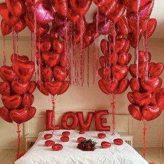 Оформления комнаты шарами красные сердца под ключ