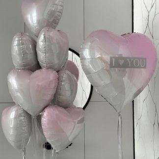 Воздушные шары сердца розовые с белым