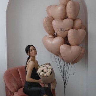 Облако сердец пудровых с гелием