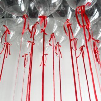 Шары под потолок прозрачные с красными бантами 25 шт