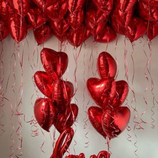 Воздушные шары красные сердца 50 шт