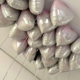 Воздушные шары сердца розовые с белым 25 шт