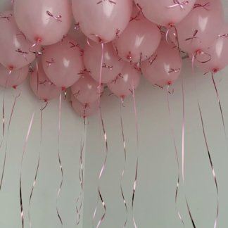 Шары под потолок розовые с бантиками декоративными 15 шт