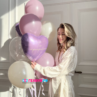 Фонтан из шаров на 8 марта сиреневые бежевые