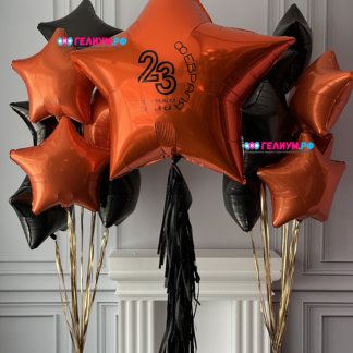 Фонтаны шаров звезды оранжевые и чёрные