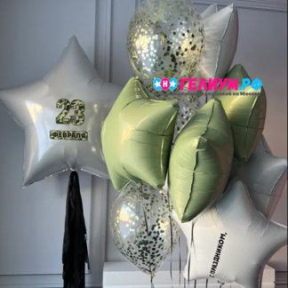 Связка чёрных и оливковых  шаров на 23 февраля