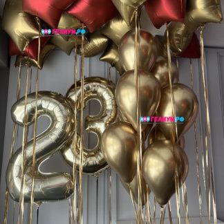 Шары звезды золотые и красные с цифрами