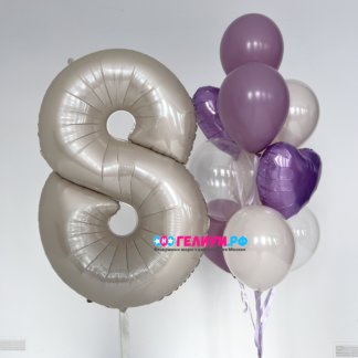 Воздушные шары сиреневые бежевые с цифрой