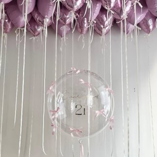 Шары розовые с прозрачным шаром с надписью