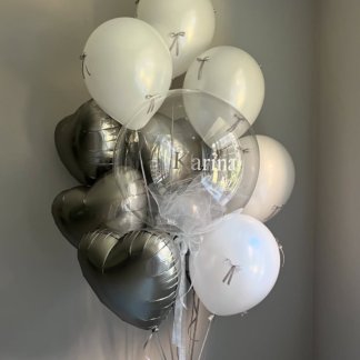 Шары белые с прозрачным шаром с надписью